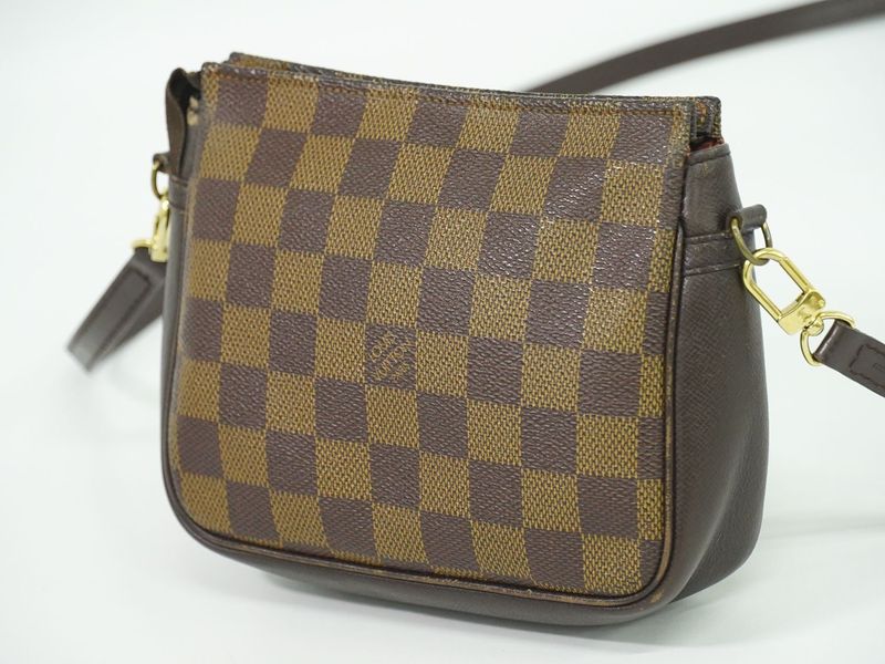 Authentic Louis Vuitton LV Trousse Makeup Damier Ebène Shoulder Bag Brown