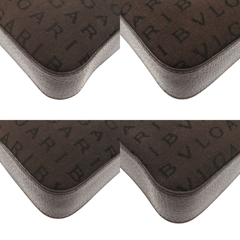 Bulgari Logomania Canvas Leather Brown Accessory Pouch Shoulder Bag 0428 Bvlgari
