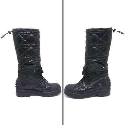 Dior Long Boots Cannage 37 Black Leather Lace Up