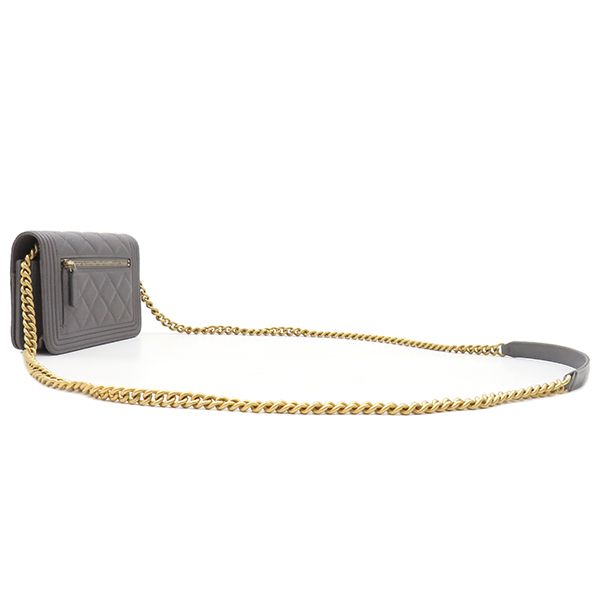Chanel Chain Wallet Boy Chanel Chain Shoulder Mini Caviar Skin Grey Vintage