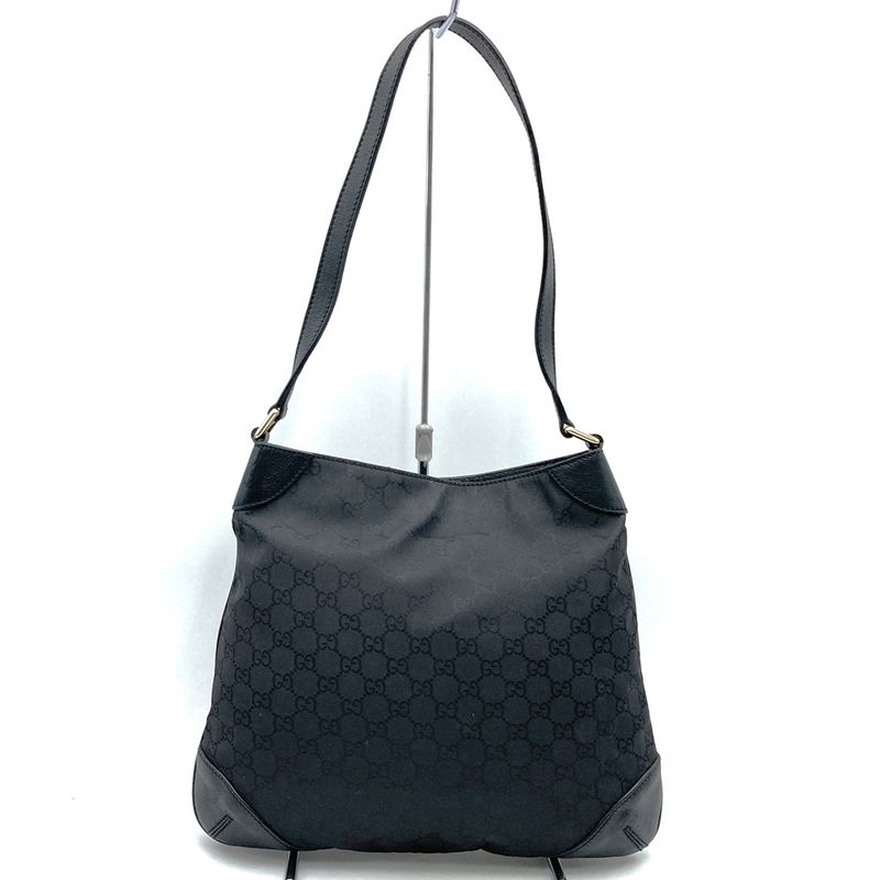 Gucci 257296 Shoulder Bag GG Nylon Leather Black Women Men