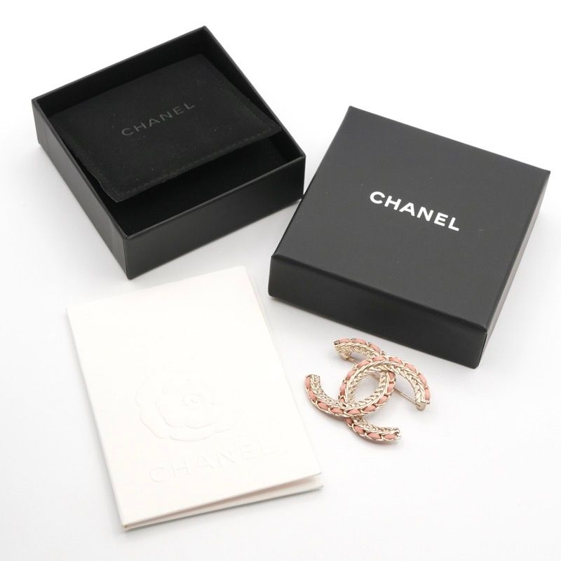 Chanel Brooch Corsage Gold Pink Here Mark Chain