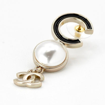 Chanel Earrings Earring Gold Black Coco Mark Logo Pearl