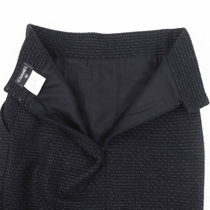 CHANEL P36751 Tweed Below-knee Tight Skirt With Coco Mark Black 36 Made In