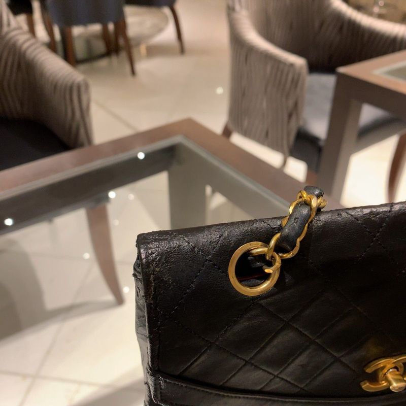 ◎ Authentic Chanel Half Moon Matelasse Chain Shoulder Bag Black Coco Mark