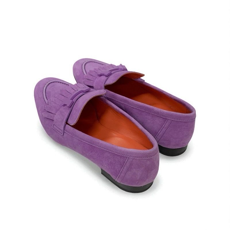 Hermes Royale Loafer Leather Shoes Suede Purple Moccasin Flat Hhardware