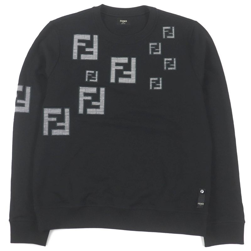 Fendi Fy0178 100% Cotton FF Logo Zucca Patch Sweatshirt Black S Made In Italy