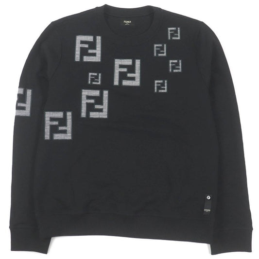 Fendi Fy0178 100% Cotton FF Logo Zucca Patch Sweatshirt Black S Made In Italy