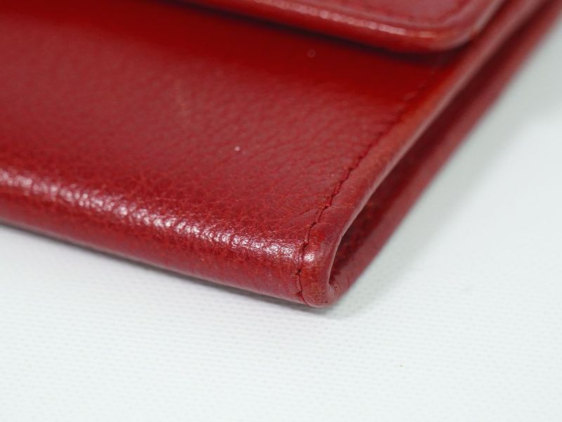 Authentic Chanel Coco Mark Camellia Card Case Business Card Holder Leather Red