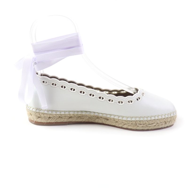 Hermes Guapa Espadrilles Chaîne D'ancre Lace-up Square Toe Leather Shoes White