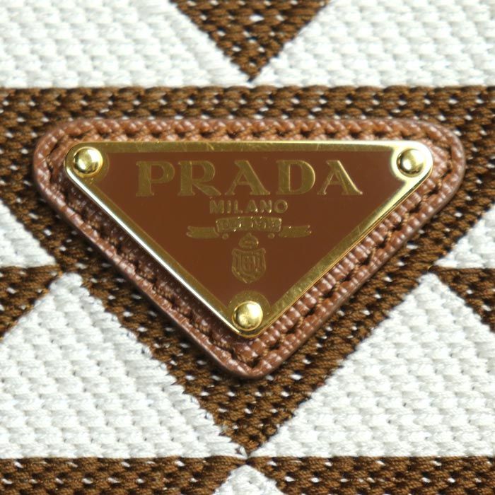 Prada Symbol Embroidered Fabric Mini 2 Way Shoulder Bag Brown White Mbmb IC