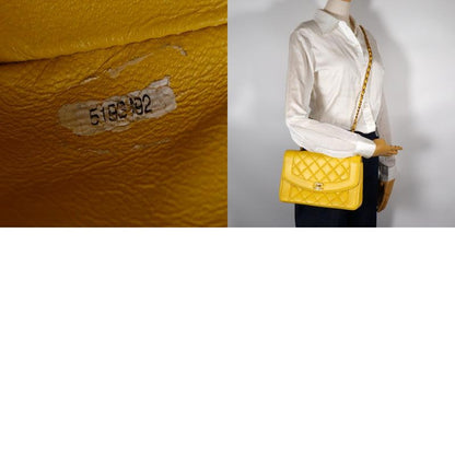 Chanel Diana Matelasse Chain Shoulder Lambskin Yellow Ladies Shoulder Bag