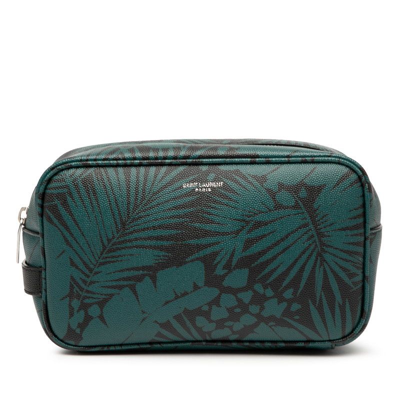 Saint Laurent Botanical Motif 650125 Black Green Leather Women's Saint Laurent