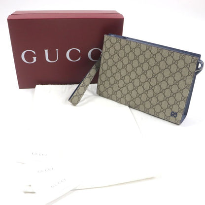 Gucci 768255 GG Supreme Logo Hardware Bicolor Leather Use Small Pouch Clutch