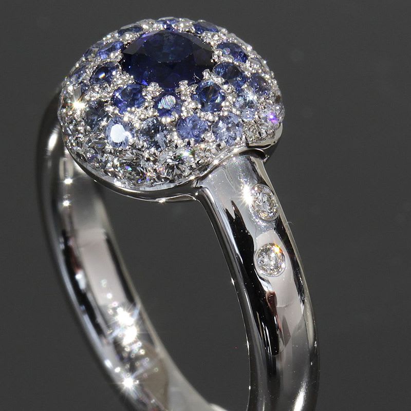 Chanel Sapphire Diamond Ring 18K White Gold 750 E0969