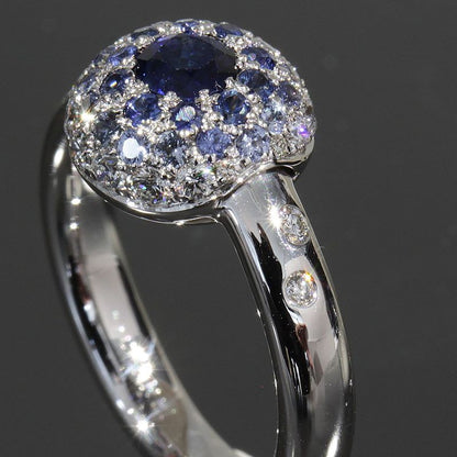 Chanel Sapphire Diamond Ring 18K White Gold 750 E0969