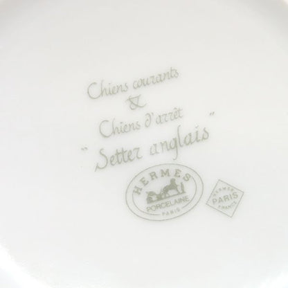 Hermes Tableware Chasse English Setter Mugs Pair Porcelain White and Green