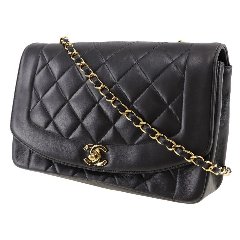 Chanel Chain Shoulder Diana A01165 Lambskin Black Ladies Shoulder Bag