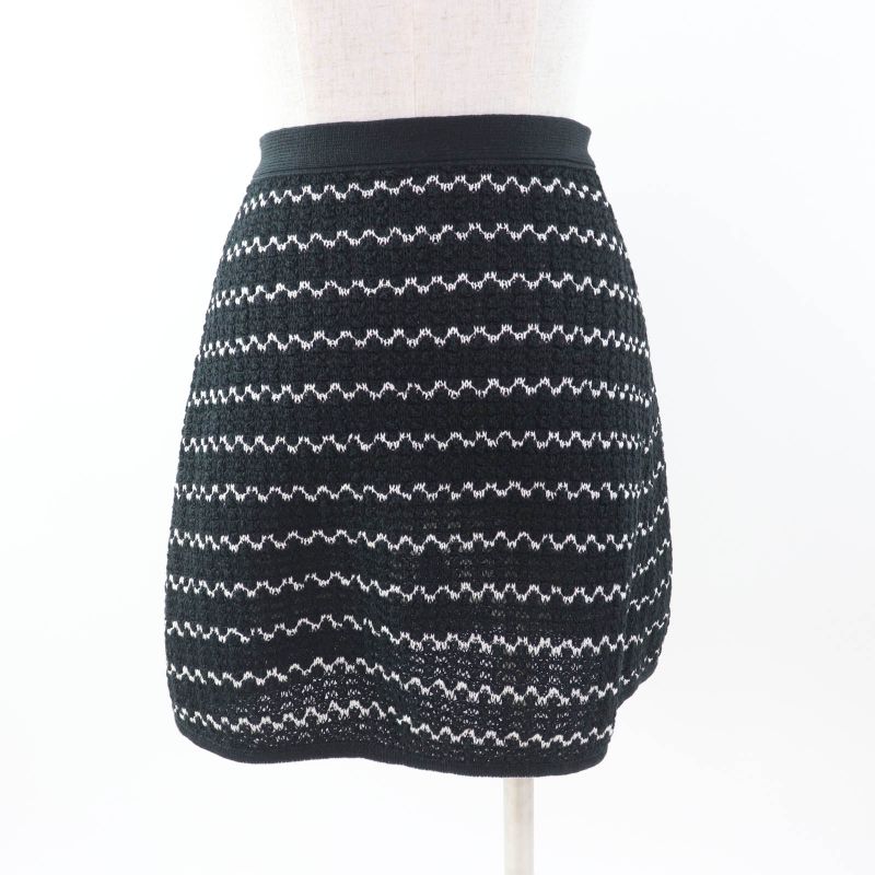 CHANEL P49277 Trapezoidal Wrap Skirt With Coco Mark Buttons Black White 34 Made