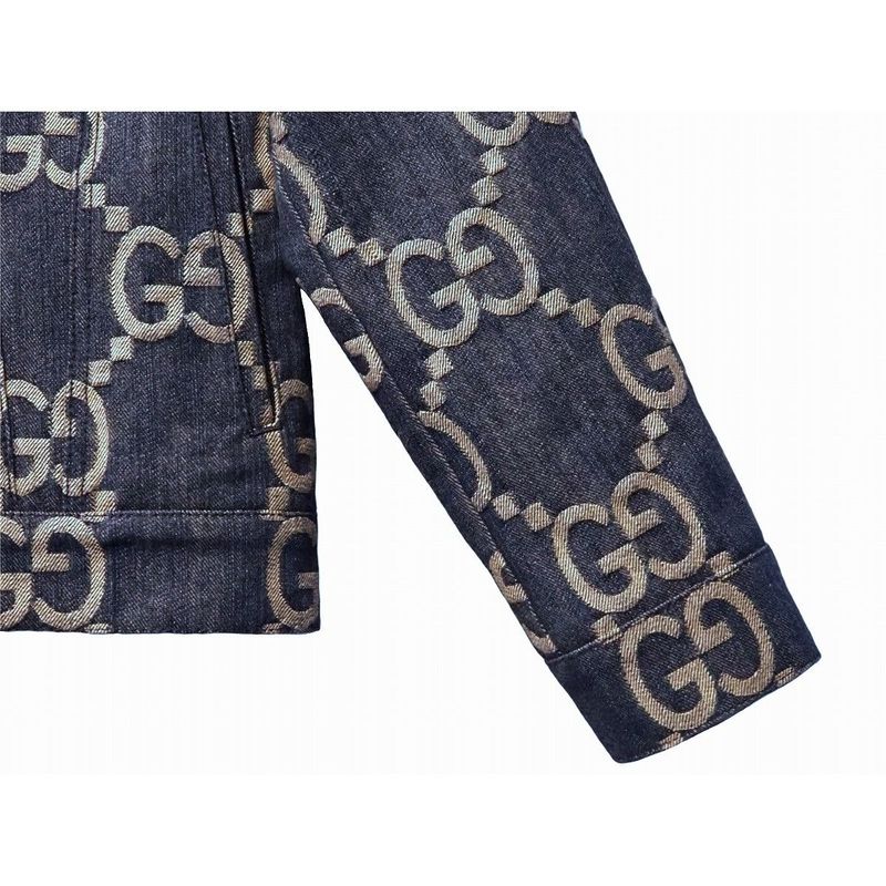 Gucci Jumbo GG Denim Jacket Outerwear Women's Blue Ivory Metal Button #36 Made