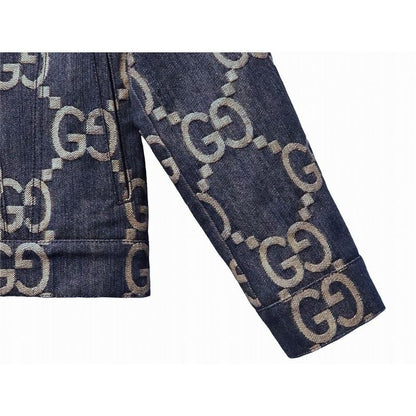Gucci Jumbo GG Denim Jacket Outerwear Women's Blue Ivory Metal Button #36 Made