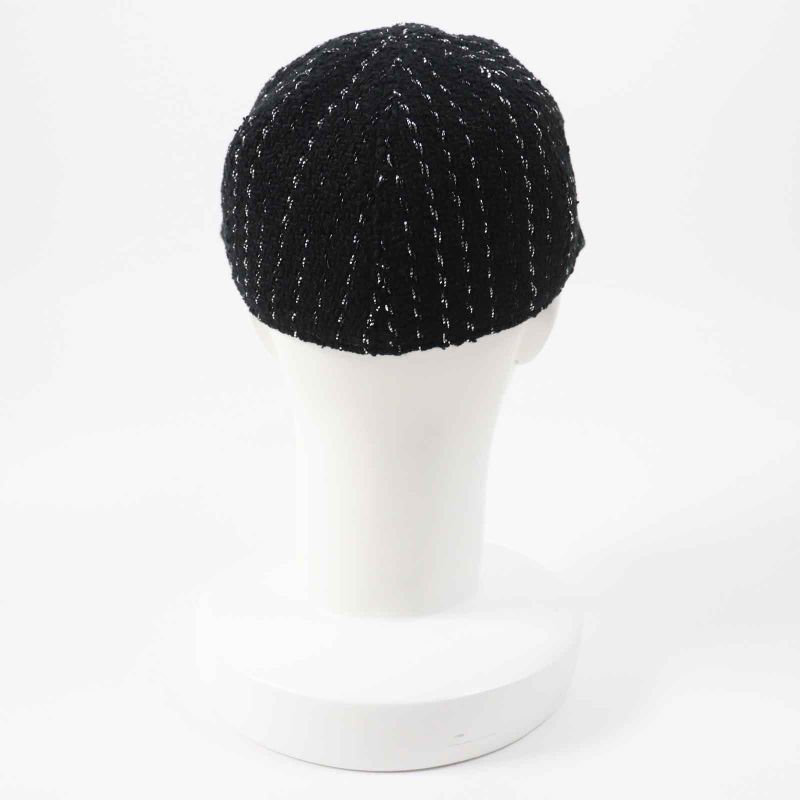 CHANEL 2023 23P Tweed Casket With Coco Mark Hat Black Silver M Made In Italy