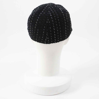 CHANEL 2023 23P Tweed Casket With Coco Mark Hat Black Silver M Made In Italy