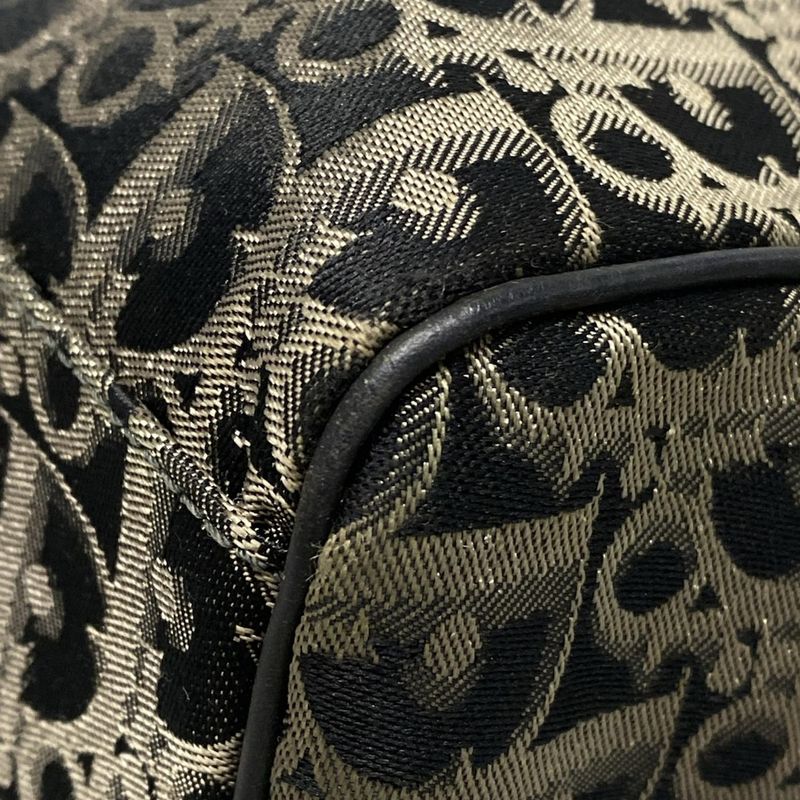 Dior/christian Dior Boston Bag Trotter Black And Gray Beige Leather