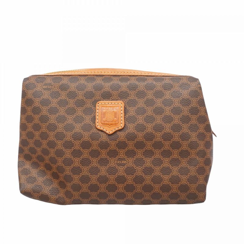 Celine Pouch Macadam PVC Brown Gold Hardware Women