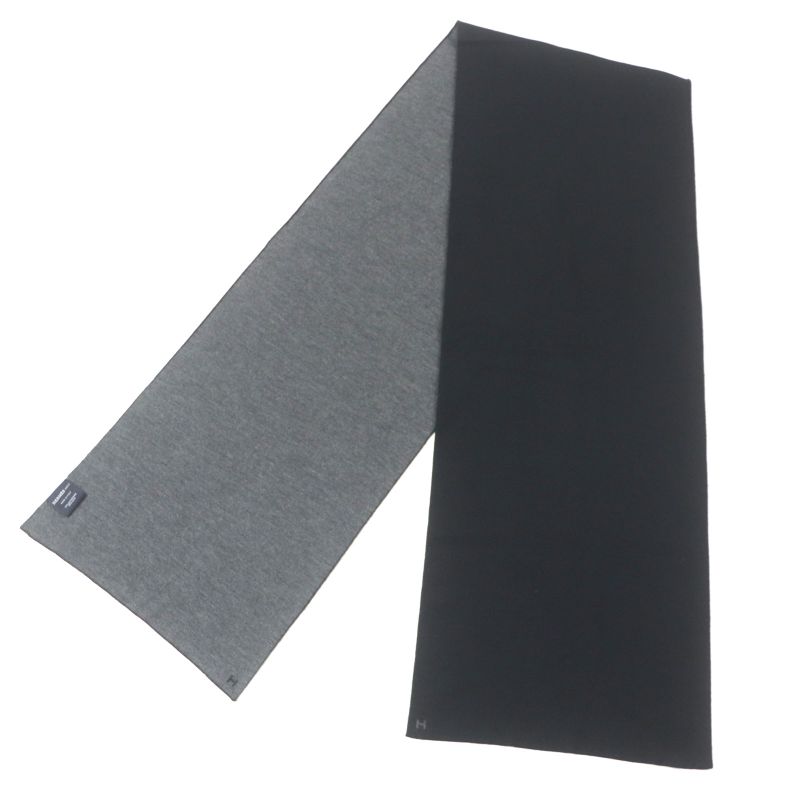 Hermes Alle Le Tour Cashmere Silk H Embroidery Reversible Scarf Black Gray