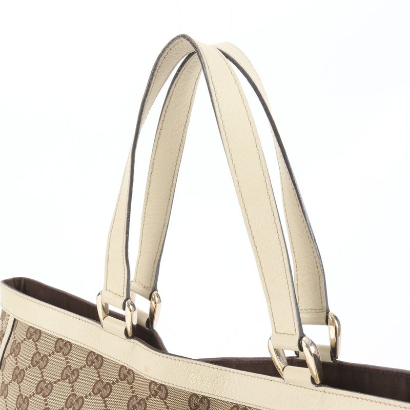 Gucci GG Canvas Abby 141472 Leather Tote Bag Shoulder Hand A4 Beige Women's EME