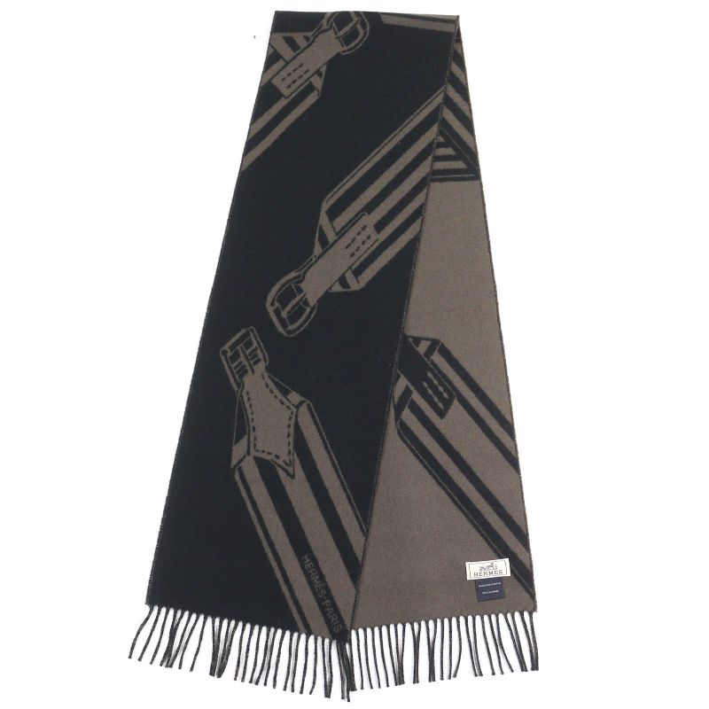 Hermes H394808t Zigzag Sangle 100% Cashmere Shawl Scarf Black Basalt With Box