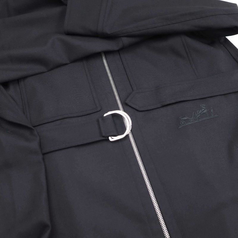 Hermes Embroidery Zip-Up Wool Shirt Jacket 2h0212dn Black 36