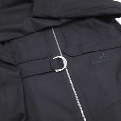 Hermes Embroidery Zip-Up Wool Shirt Jacket 2h0212dn Black 36