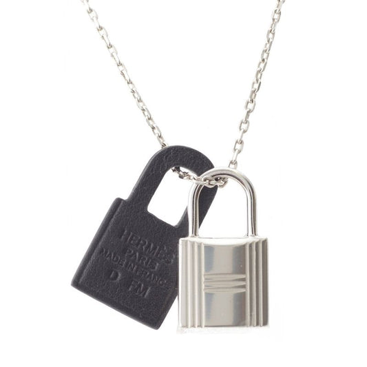 Hermes Eau Kelly PM Metal And Leather Necklace Pendant Engraved With D Silver