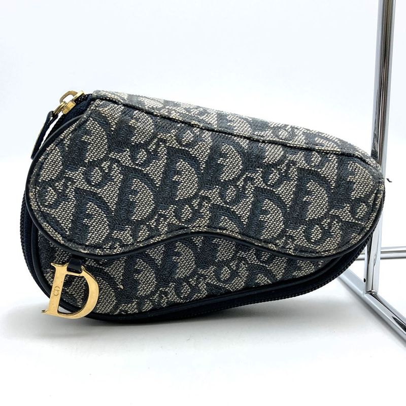 DIOR Pouch Navy Canvas Trotter Saddle Women's Branded High Brand Fashion