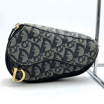 DIOR Pouch Navy Canvas Trotter Saddle Women's Branded High Brand Fashion