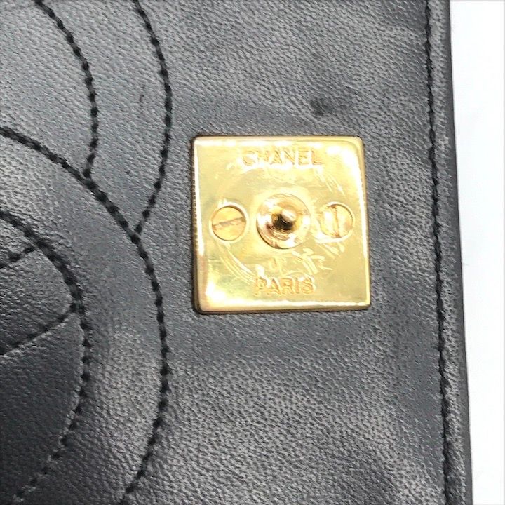 Chanel Quilted Lambskin CC Logo Push Lock Shoulder Bag Black