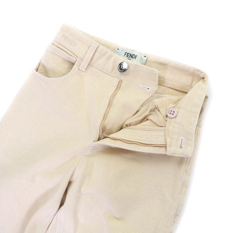 Fendi Fr6169 Logo Embroidered None Denim Pants Bottoms With Logo Buttons Beige