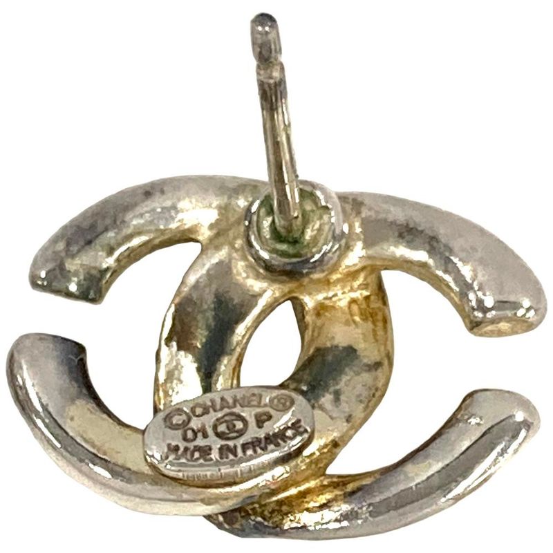 Chanel Coco Mark Earrings Silver Stamped Metal 01P