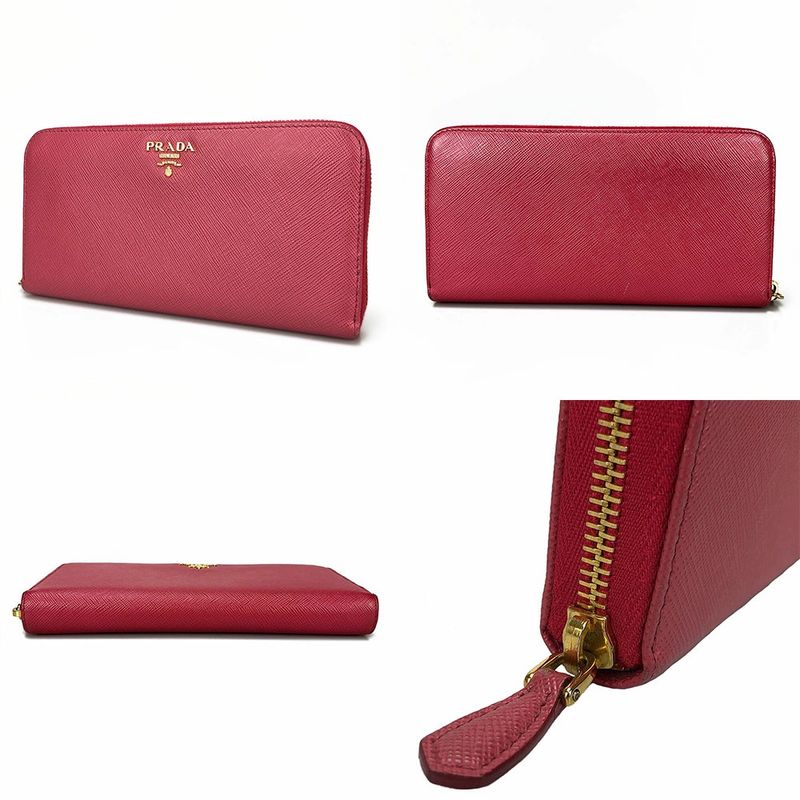 Prada 1ml506 Round Zipper Long Wallet Saffiano Metal Peonia Pinkish PINK
