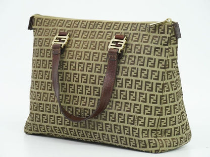 Authentic Fendi Zucchino Tote Handbag Canvas Beige 8bh138 Zucchino Bag Pre-owned