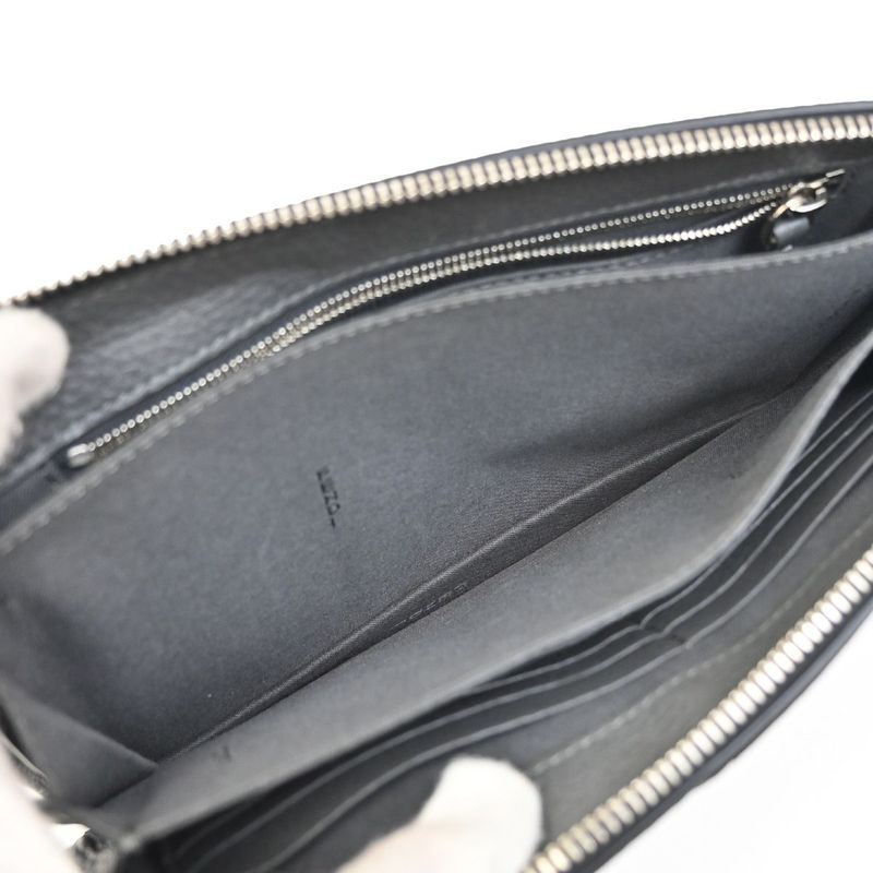 Fendi Clutch Bag Wallet Logo Leather Black Gray 31ka780