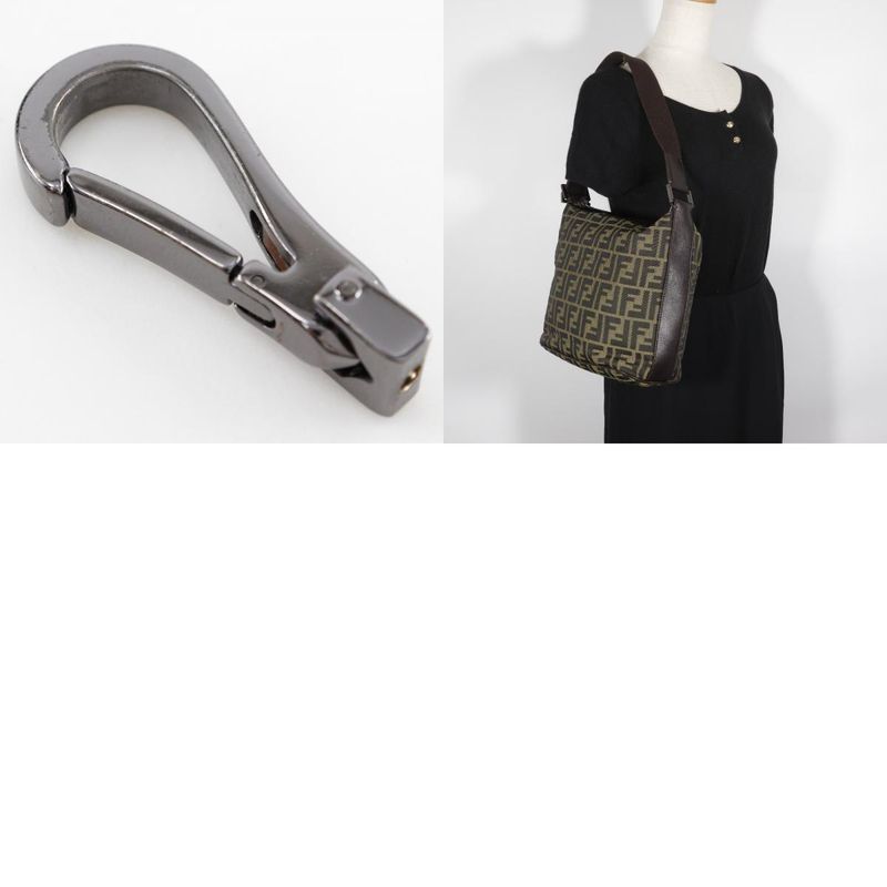 Fendi Zucca One Shoulder Nylon Canvas Brown Women Shoulder Bag