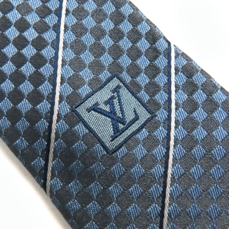 Louis Vuitton M67978 Clavat Ek 100% Silk Plaid Tie 8cm (3.15in) Blue Black Made