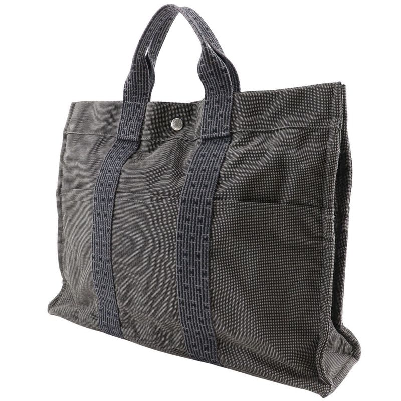 Hermes Yale Line Tote MM Nylon Canvas Gray Unisex Handbag