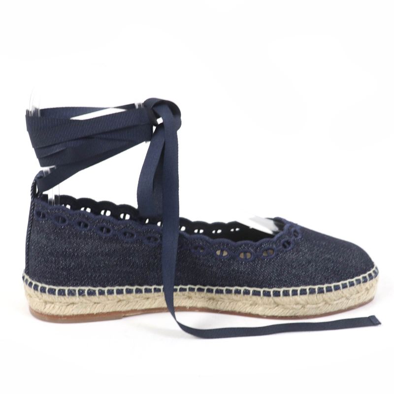 Hermes 231140z Chaine D'ancre Ankle Ribbon Denim Slip-on Indigo 37 With Box And