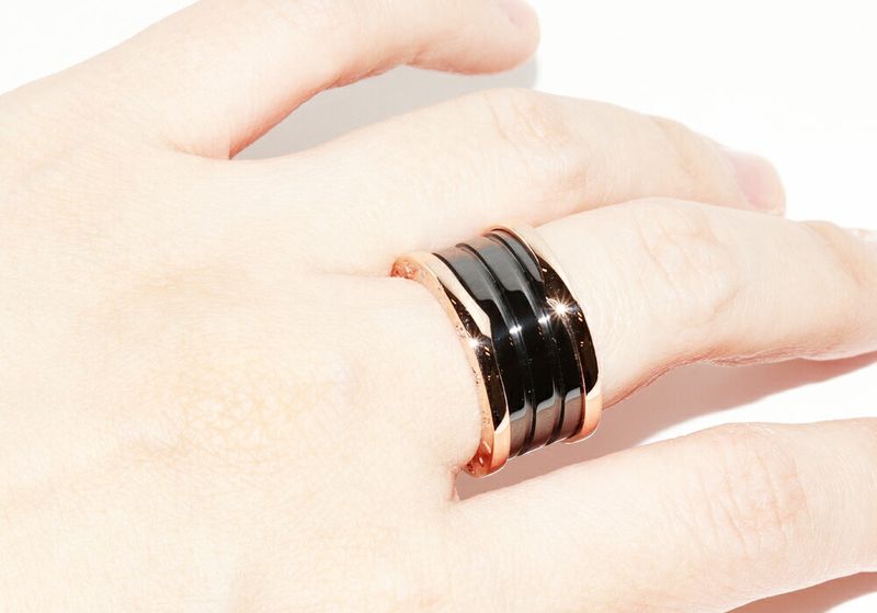 Bulgari Ring 18K Pink Gold Black Ceramic Bzero1 Ring 4 Bands 345853