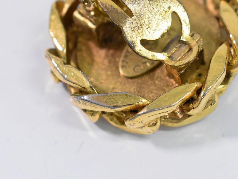 Authentic Chanel Coco Mark Rhinestone Earrings GP Gold Plated Coco Mark