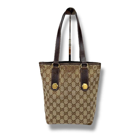 Gucci Mini Tote Handbag Brown GG Canvas Leather Gold Hardware